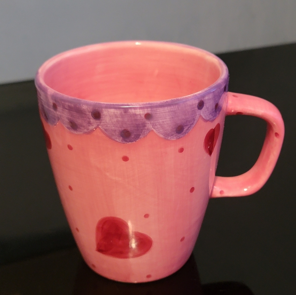 Coffee Mug By Gates Ware, Purple, Pink With Red Hearts